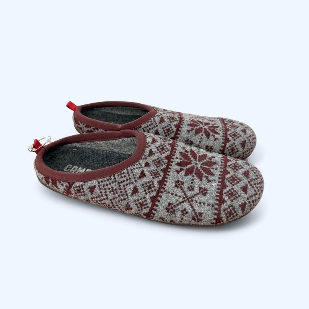 Nordic Fair Isle Wool Felt House Slippers Winter Cabin Mule Slip On Clogs Unisex